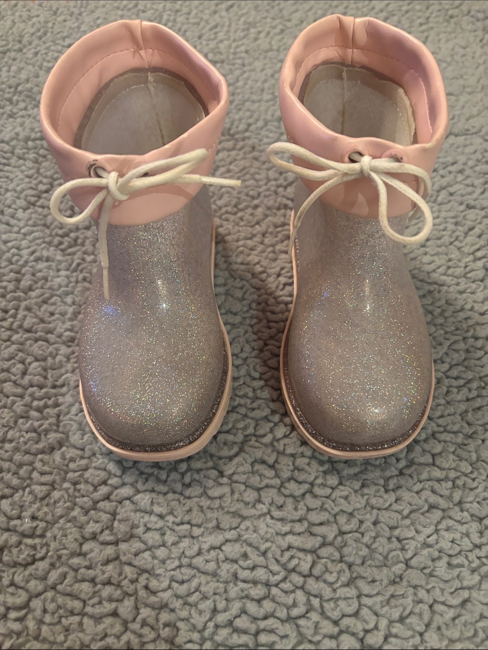 Mini Melissa Glitter Pink Cuff Rain Boots with Bow